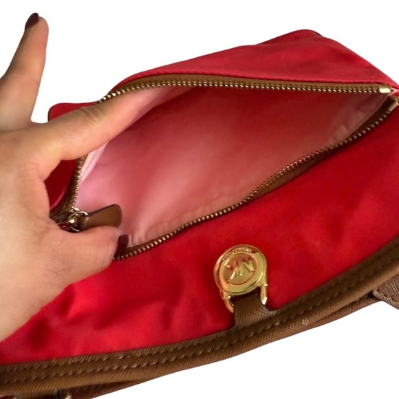 Michael Kors Red & Brown Nylon Crossbody Bag with Gold Hardware - Picture 3 of 5